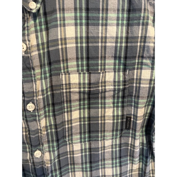 COLUMBIA Mens Shirt Blue Green Plaid Short Sleeve Button Up Regular Fit Sz Large - Picture 3 of 5